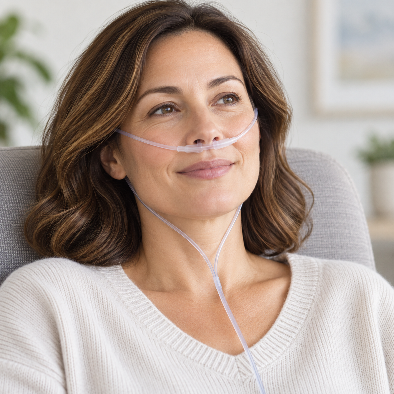 Woman resting during a supervised hydrogen inhalation session